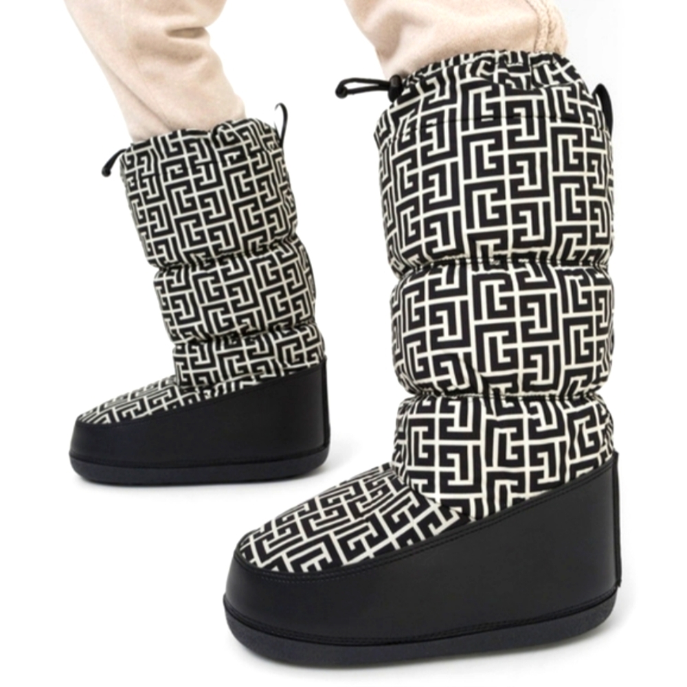 NWT$795 Balmain Monogram Logo Nylon Drawstring Ski Winter Boots Sz 5-7